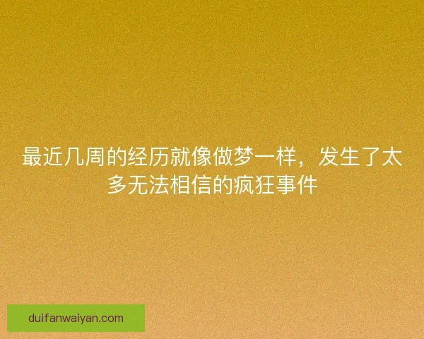 最近几周的经历就像做梦一样，发生了太多无法相信的疯狂事件